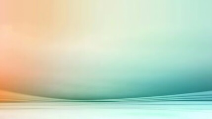 Abstract gradient background blending soft blue, green, light orange, and beige tones with a blurred water texture overlay in the foreground. Elegant minimalist composition focusing on the bottom left