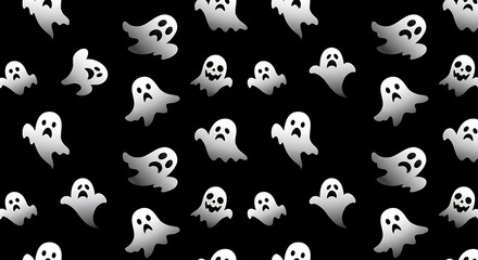 Cute Ghost Seamless Pattern, Halloween Background AI Generated