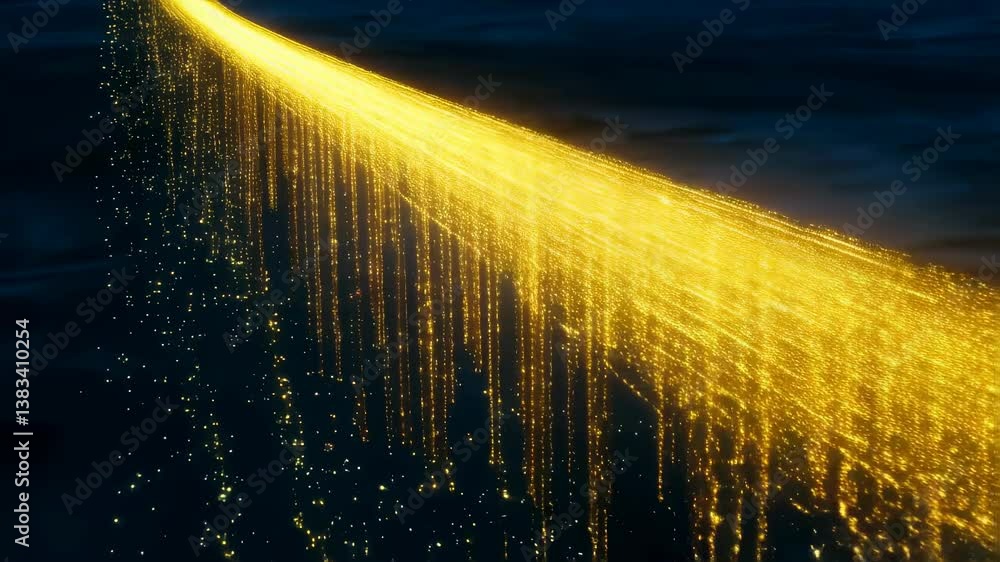 Aufkleber luminous gold particles cascading in dark space creating enchanting light trail