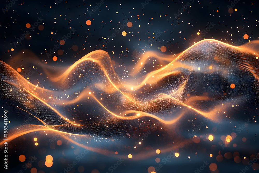 Aufkleber abstract glowing golden waves with bokeh and sparkling particles
