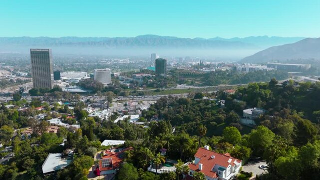 Panoramic Aerial View of Universal City and Los Angeles Skyline