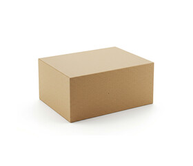 Minimalist brown cardboard box isolated on white background.