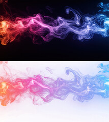 Colorful smoke waves, flowing abstract vapor trail isolated on transparent background