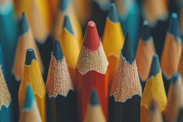 A Row of Sharpened Pencils with a Distinctive Red Pencil in the Middle