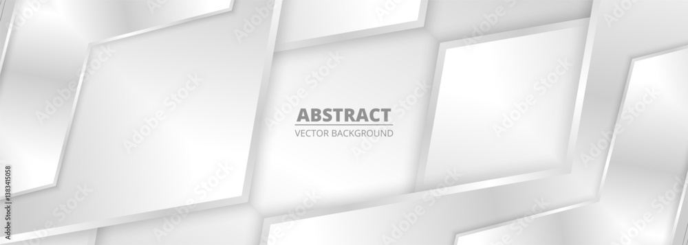 Aufkleber Wide luxury abstract banner with silver gradient 3d geometric shapes and shadows. Vector illustration background.