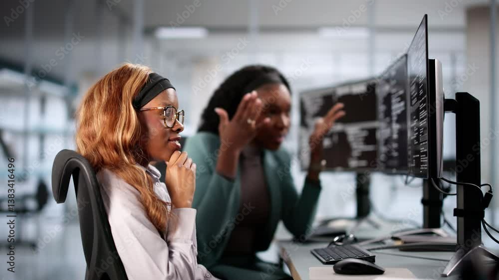 Aufkleber Unhappy Sad Developer Programmer Woman In Stress Coding Software