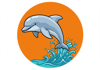 Fototapeta premium Playful Pixel Art Dolphin Leaping from Orange Ocean