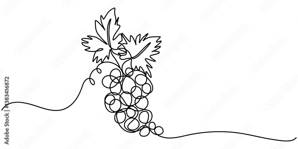 Poster continuous line drawing of grapes on a transparent background, grapes in continuous line drawing. si