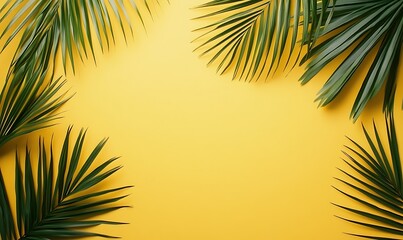 Obraz premium Tropical Palm Leaves on a Sunny Yellow Background