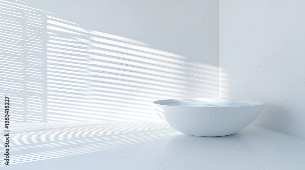 Poster a simple ceramic bowl placed on a white surface bathed in soft light from the window blinds, creatin
