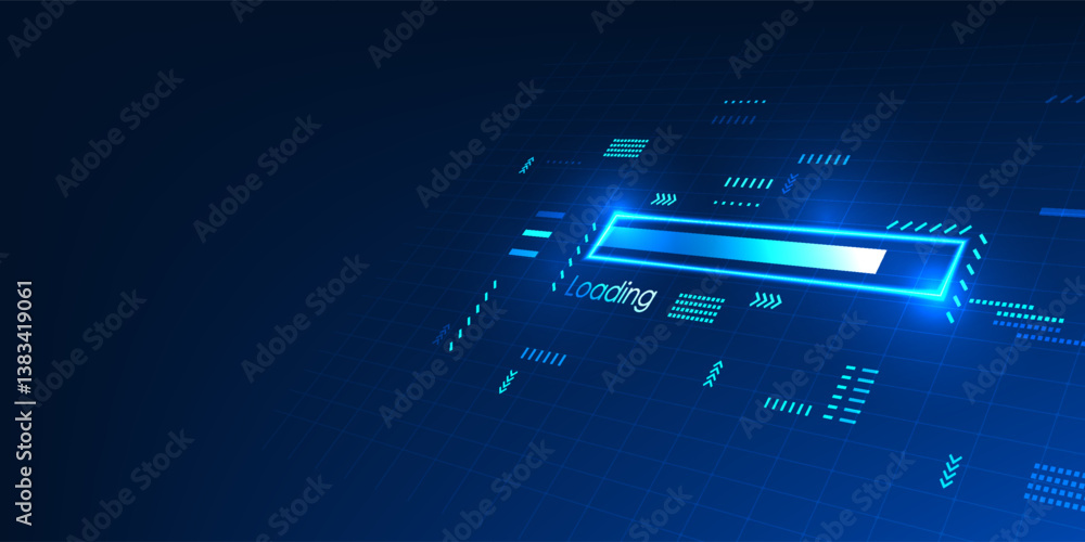 Poster technology background of a screen showing the status of loading data, with arrow elements showing th