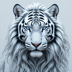 white tiger with large hair, Generative AI