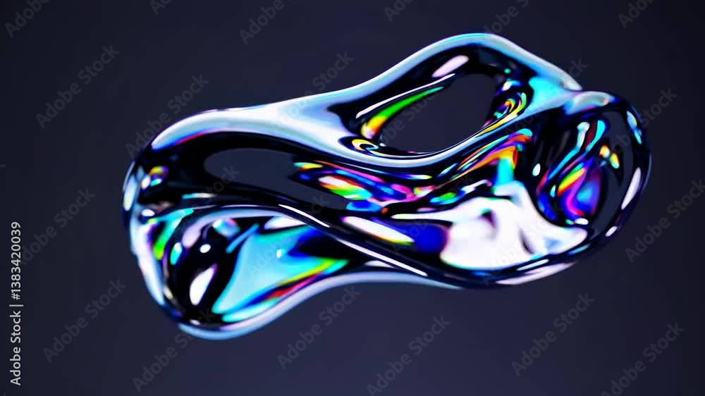 Poster colorful, holographic abstract form twists and turns in space, creating a mesmerizing visual with it
