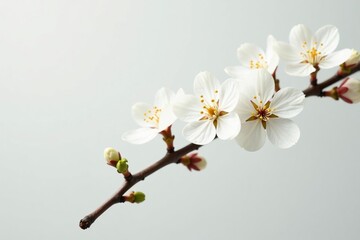 Obraz premium Delicate white blossoms on a branch against pure white background , picture, macro, close up