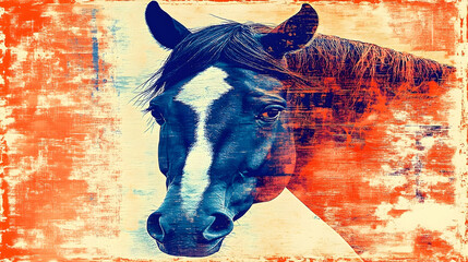 A stylized portrait of a beautiful horse staring forward