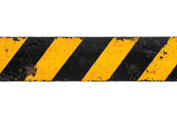 A weathered yellow and black striped hazard tape, indicating caution or danger in a construction or safety context.