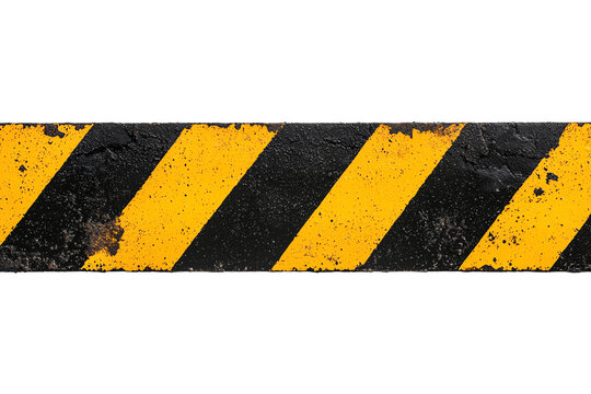 A weathered yellow and black striped hazard tape, indicating caution or danger in a construction or safety context.