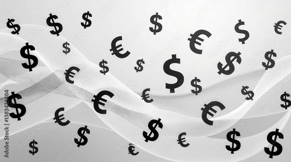 Poster digital banking concept. abstract design featuring currency symbols in motion.