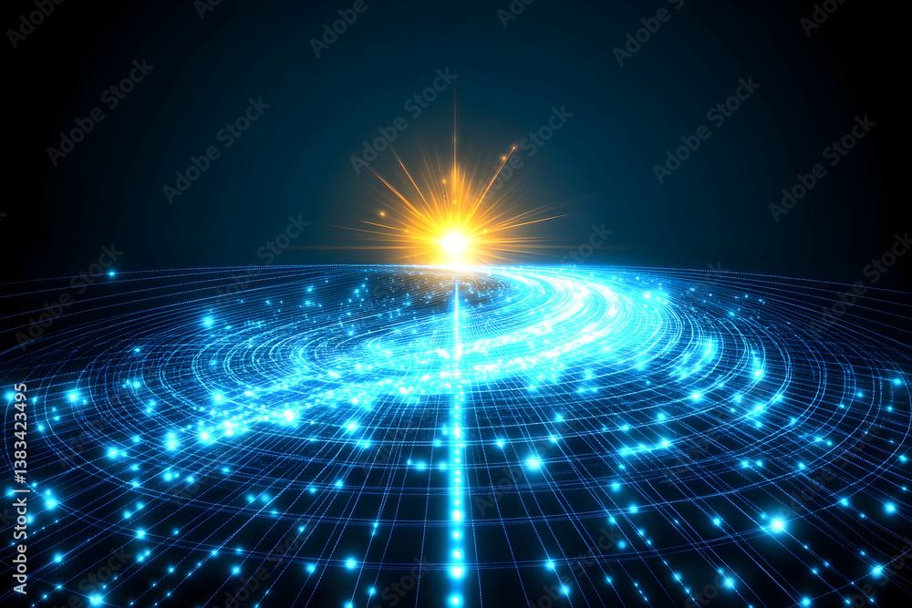 Poster abstract image of bright light and connecting flowing lines