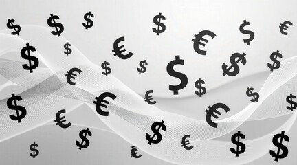 Digital Banking Concept. Abstract design featuring currency symbols in motion.