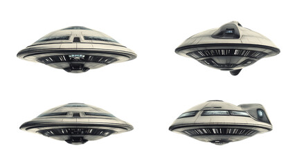 Pack of UFO Spaceship set Against Transparent Background for Sci-Fi Branding, Space Design Projects, or Alien Concept Promotion