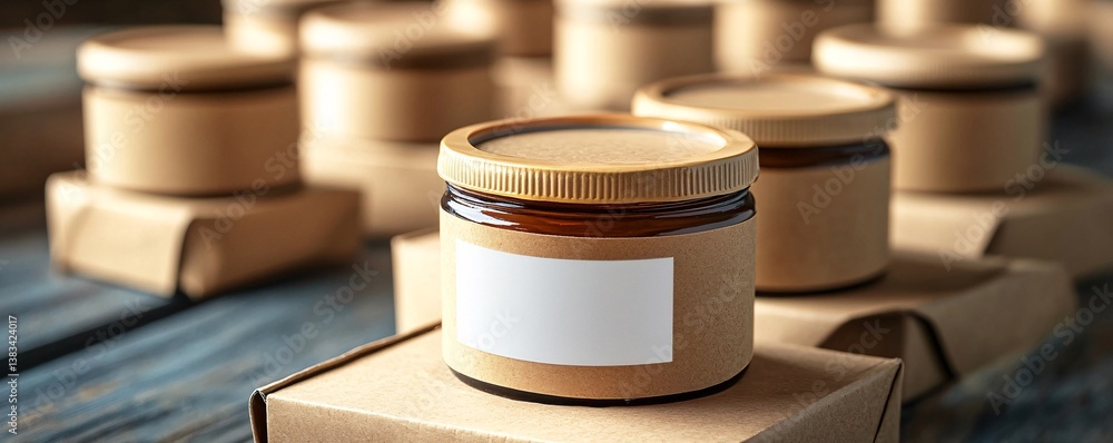 Poster small business is preparing a delivery of jars with a blank label
