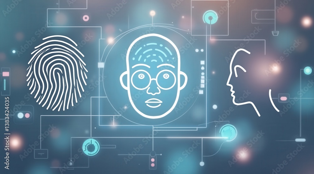 Poster digital banking concept. digital representation of identity markers and human features.