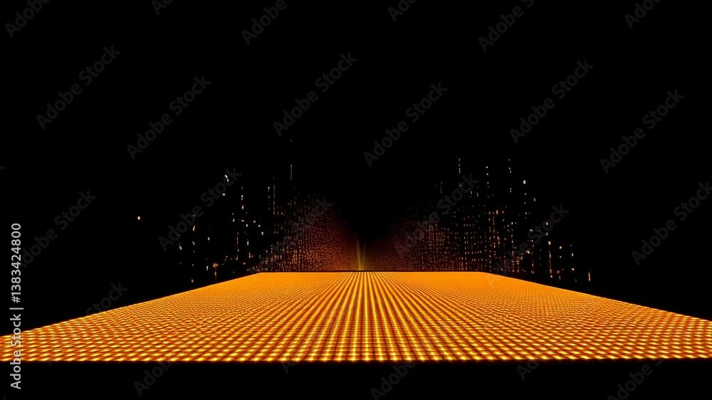 Poster dynamic particle eruption creating vibrant digital light show in motion