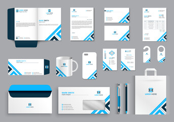 modern business stationery set template design corporate brand identity items design business stationery design element brand style guide office stationery set vector with mug, letterhead, ID Card.