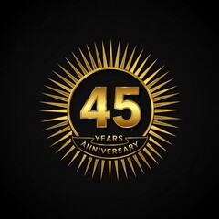 Fototapeta premium Celebrating 45 years anniversary with elegant gold sunburst design