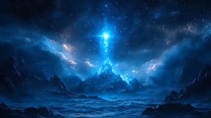 Glowing Energy Falling Star Ocean Light Dream Sky Cosmos Surreal Fantasy Magic Illustration