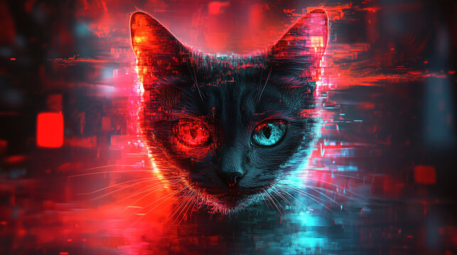 Quantum schrodinger's cat art digital realm surreal environment vibrant view