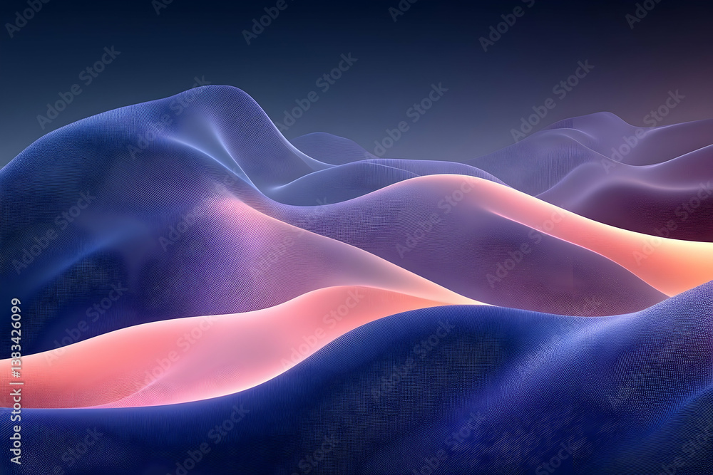 Poster abstract composition featuring soft and flowing waves of colors