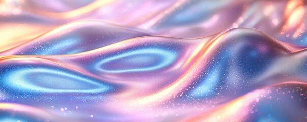 Obraz premium Holographic Iridescent Fabric Texture with Colorful Gradients and Sparkling Details