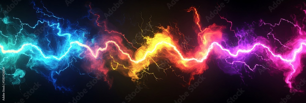 Poster abstract energy waves: vivid, multi-colored energy waves surge across a dark backdrop, creating a dy
