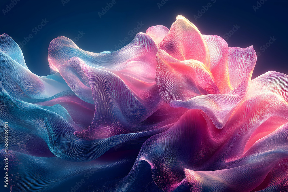 Poster abstract depiction of flowing fabric with gradient color transitions