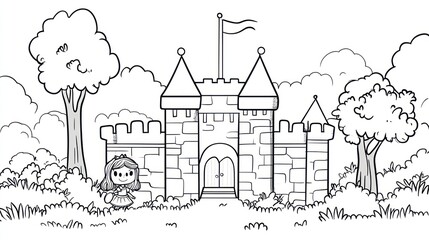 Obraz premium Cartoon princess in front of a castle in a forest