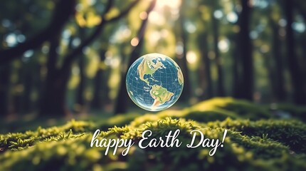 Globe in Forest Light, High-Resolution Environmental Scene, Natural Harmony, Sustainable Future, Ecological Celebration Earth Day