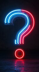 Neon question mark sign in dark environment for modern design concepts