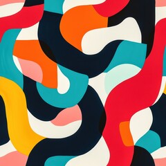 Abstract Seamless Pattern with Organic Shapes in Red, Blue, and Yellow