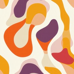 Abstract Seamless Pattern with Organic Shapes in Purple, Orange, and Yellow