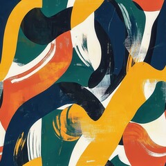 Abstract Seamless Pattern with Organic Shapes and Painting Texture in Green, Navy, and Gold