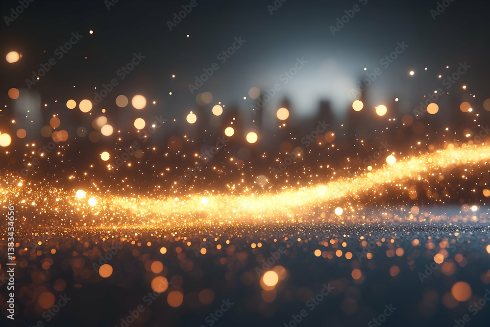 Poster glowing golden particles floating creating an abstract dreamy scene