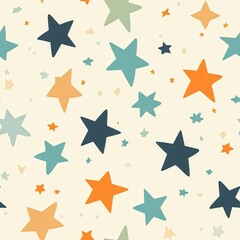 Childlike Star Seamless Pattern on Cream Background