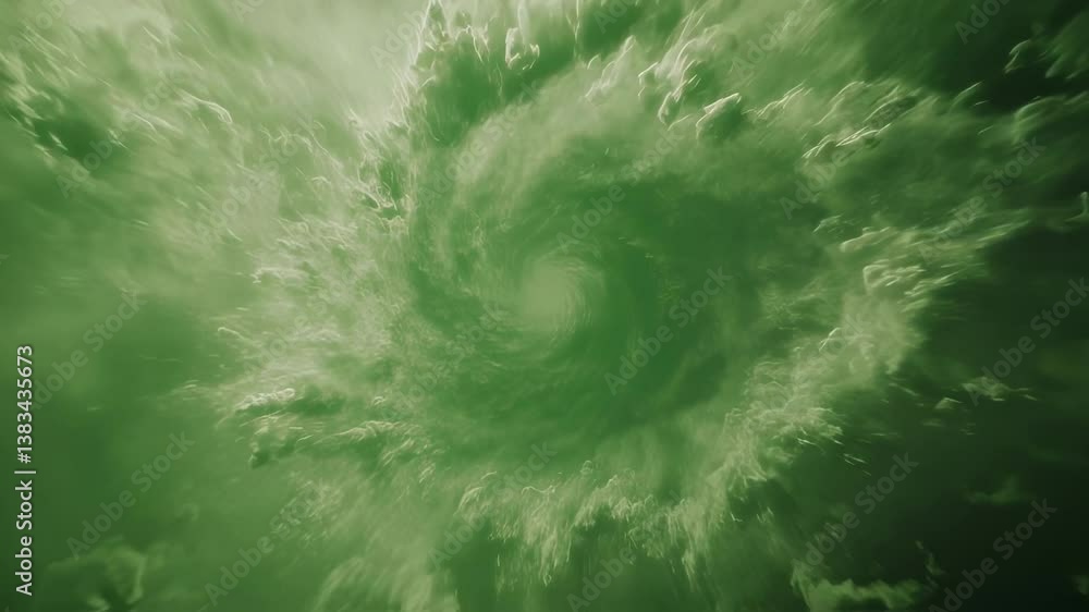 Poster green hurricane clouds swirling dynamically against green screen, creating dramatic visual effect fo
