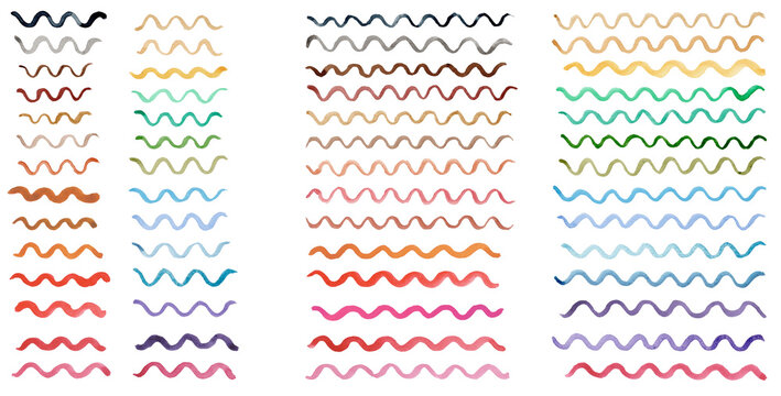 Motif trait vague color&eacute; aquarelle multicolore sur fond blanc. &Eacute;l&eacute;ments irr&eacute;guliers color&eacute;s arrondis.