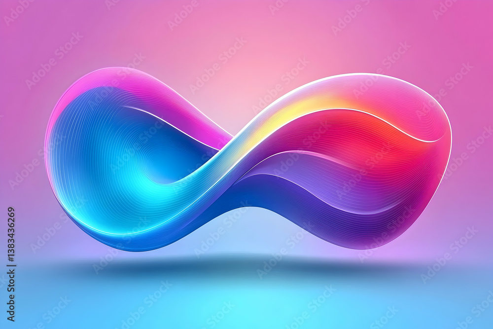Poster abstract infinity shape featuring vibrant gradients and colorful layers gracefully floating