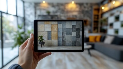 Person Using Tablet with Augmented Reality for Home Interior Design