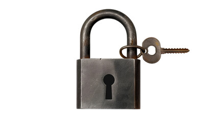 Naklejka premium Unlocking Security: A close-up of a weathered padlock and key symbolizing access, protection, and unlocking potentials