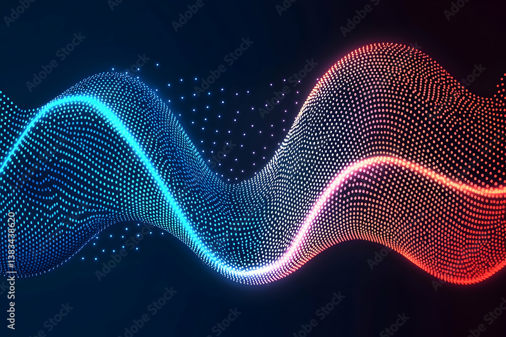 Poster an abstract visualization of a flowing wave of glowing light particles